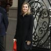 La reine Letizia d'Espagne arrive au 10e anniversaire de la Fundación del Español Urgente - Fundéu BBVA dans les locaux de la Fondation BBVA à Madrid, le 18 février 2015.