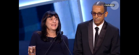 Sylvie Pialat et Abderrahmane Sissako recoivent le prix du meilleur film pour Timbuktu. 