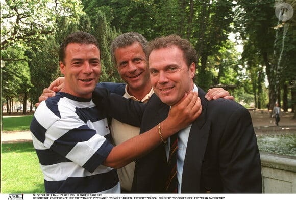 Conférence de presse de France 2 en 1996 à Paris avec Julien Lepers, Pascal Brunner et George Beller 