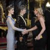 Le roi Felipe VI et la reine Letizia d'Espagne présidaient le 2 mars 2015 au palais du Pardo (Madrid) un dîner officiel en l'honneur du président de la Colombie Juan Manuel Santos et son épouse Clemencia, à l'occasion de leur visite d'Etat du 1er au 3mars 2015