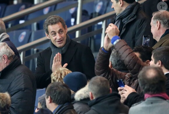 Nicolas Sarkozy - People au quart de finale de la Coupe de France de football entre le PSG et l'AS Monaco (2-0) au Parc des Princes à Paris le 4 mars 2015.
