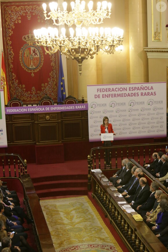 La reine Letizia d'Espagne assiste à une cérémonie au sénat pour la journée des maladies orphelines à Madrid. Le 5 mars 2015  Queen Letizia attends a ceremony the day of rare diseases in the Senate, in Madrid, on Thursday March 5, 201505/03/2015 - Madrid