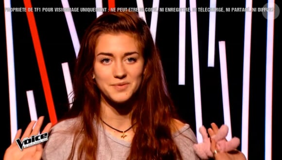 Manon Palmer face à Davy dans The Voice 4, le 7 mars 2015 sur TF1.