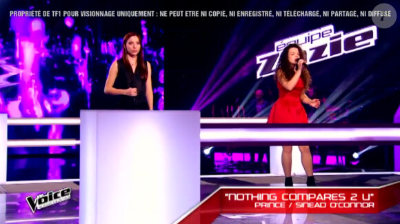 Léa Tchéna face à M'aile dans The Voice 4, le 7 mars 2015 sur TF1.