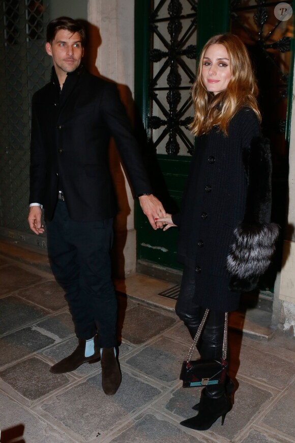 Exclusif - Olivia Palermo et son mari Johannes Huebl - Arrivées et sorties de l'aftershow Christian Dior lors de l'inauguration de la discothèque Les Bains Douches à Paris, le 6 mars 2015.