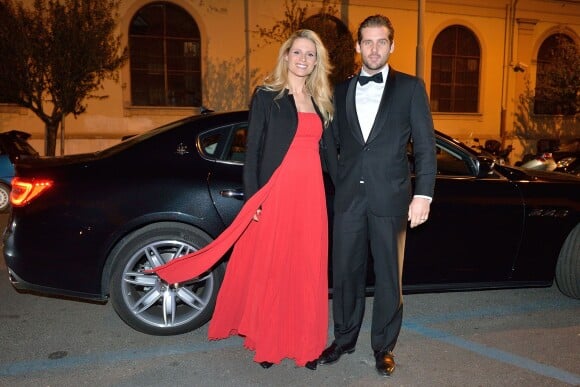 Michelle Hunziker (enceinte) et Tomaso Trussardi - Arrivée au dîner au profit de la Fondation Doppia Difesa dans le cadre du festival du film de Rome le 22 octobre 2014.