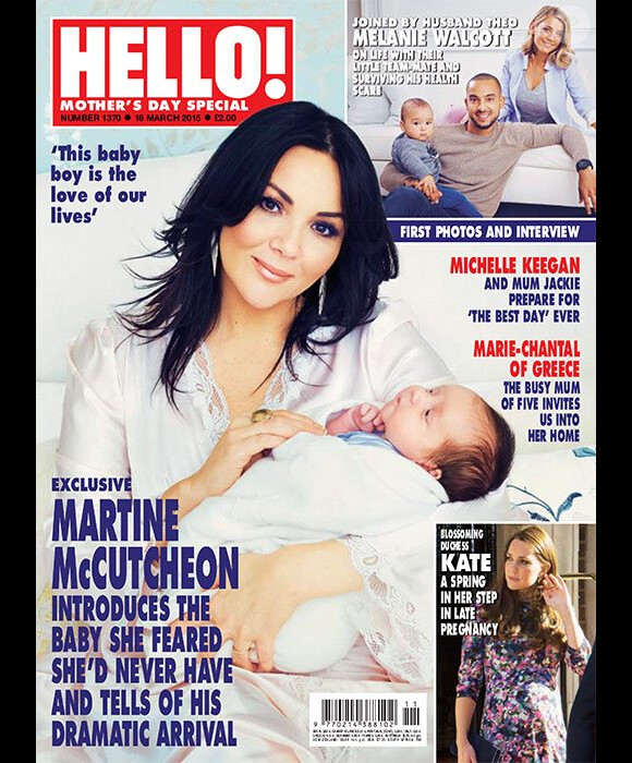 Martine McCutcheon pose avec son bébé Rafferty en couverture du magazine Hello! (16 mars 2015)