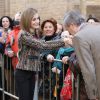 Le roi Felipe VI et la reine Letizia d'Espagne en visite à Saragosse le 10 mars 2015, notamment pour l'inauguration de deux expositions, l'une mettant à l'honneur Goya, l'autre consacrée à Ferdinand II d'Aragon.