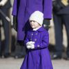 La princesse Estelle de Suède, 3 ans, célébrait avec sa maman la princesse héritière Victoria la fête du prénom Victoria, le 12 mars 2015, au palais royal à Stockholm.