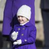 La princesse Estelle de Suède, 3 ans, célébrait avec sa maman la princesse héritière Victoria la fête du prénom Victoria, le 12 mars 2015, au palais royal à Stockholm.
