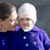 La princesse Estelle de Suède, 3 ans, a célébré avec sa maman la princesse héritière Victoria la fête du prénom Victoria, le 12 mars 2015, au palais royal à Stockholm.