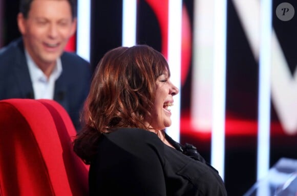 Exclusif - Enregistrement de l'émission Le Divan présentée par Marc-Olivier Fogiel, avec Michèle Bernier en invitée, le 13 mars 2015. Emission diffusée le 17 mars 2015, sur France 3.