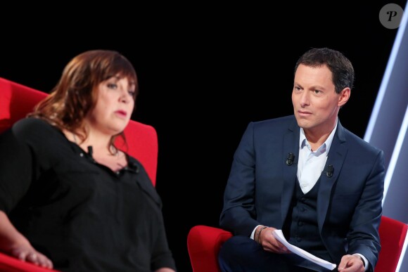 Exclusif - Enregistrement de l'émission Le Divan présentée par Marc-Olivier Fogiel, avec Michèle Bernier en invitée, le 13 mars 2015. Emission diffusée le 17 mars 2015, sur France 3.