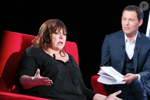 Exclusif - Enregistrement de l'émission Le Divan présentée par Marc-Olivier Fogiel, avec Michèle Bernier en invitée, le 13 mars 2015. Emission diffusée le 17 mars 2015, sur France 3.