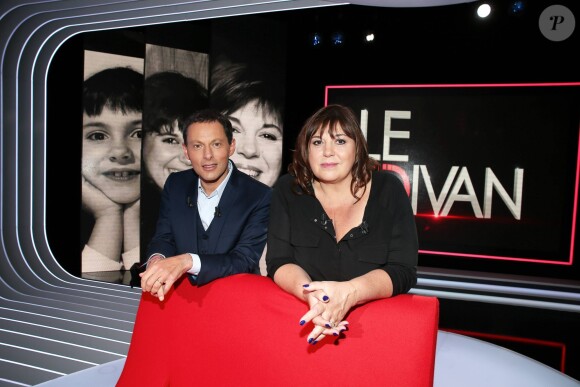 Exclusif - Enregistrement de l'émission Le Divan animée par Marc-Olivier Fogiel, avec Michèle Bernier en invitée, le 13 mars 2015. Emission diffusée le 17 mars 2015, sur France 3.