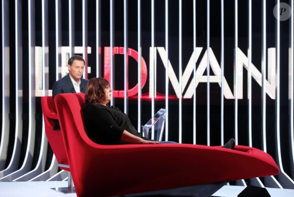 Exclusif - Enregistrement de l'émission Le Divan présentée par Marc-Olivier Fogiel, avec Michèle Bernier en invitée, le 13 mars 2015. Emission diffusée le 17 mars 2015, sur France 3.