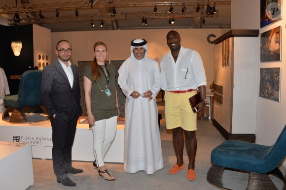 Exclusif - Cyril Zammit ( directeur de l'exposition), Fiona Barratt-Campbell , Abdelmonem bin Eisa Alserkal ( fondateur de Alserkal Avenue pour l'art et la culture), Sol Campbell (ancien footballeur international anglais) - Sol Campbell présente ses créations en partenariat avec Alexander Mc Queen à Dubaï aux Emirats Arabes Unis le 15 mars 2015. Exclusive - For Germany call for price - Sol Campbell presents his creations in partnership with Alexander McQueen in Dubai, United Arab Emirates March 15, 2015.15/03/2015 - Dubaï