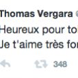 Jeudi 2 avril, Thomas Vergara a posté ce message sur Twitter. Il semblerait qu'il soit destiné à Nabilla suite à l'annonce de la fin de l'enquête.