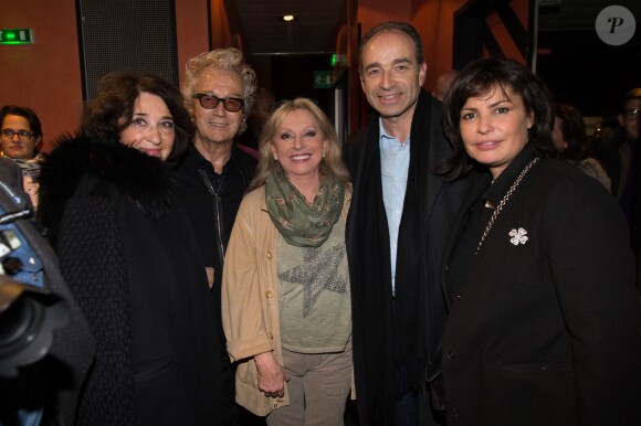 Exclusif - Franka Berger (soeur de Michel Berger), Luc Plamondon, Véronique Sanson, Jean-François Copé et sa femme Nadia - Concert de Véronique Sanson à l'Olympia à Paris, le 4 février 2015.