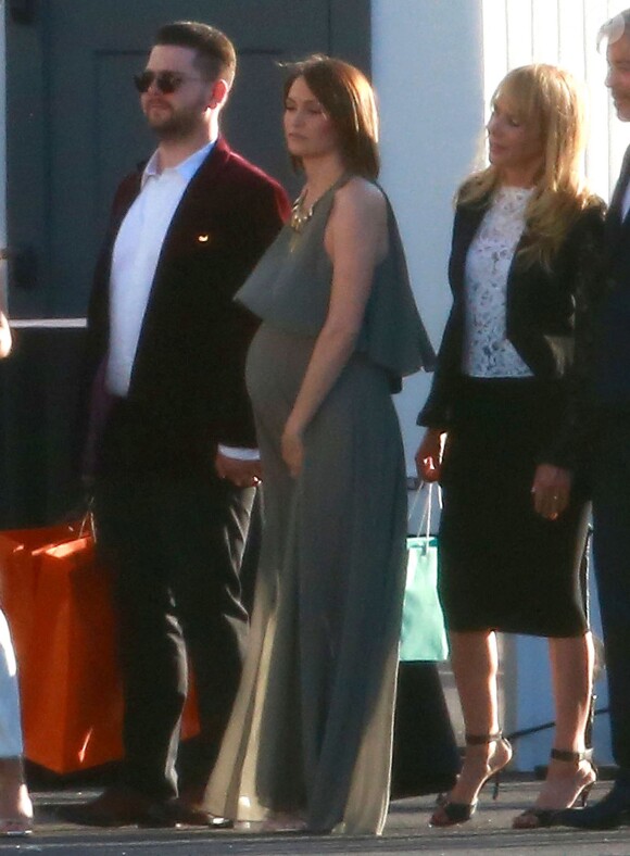 Exclusif - Jack Osbourne et sa femme Lisa Stelly enceinte, Rosanna Arquette - Anniversaire de Robert Downey Jr. qui fête ses 50 ans le 4 avril 2015 avec de nombreux invités au Barker Hangar à Santa Monica.