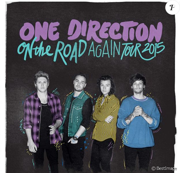 Nouvelle affiche du groupe One Direction pour la promotion de leur tournée "On The Road Again Tour 2015" à New York, le 9 avril 2015.