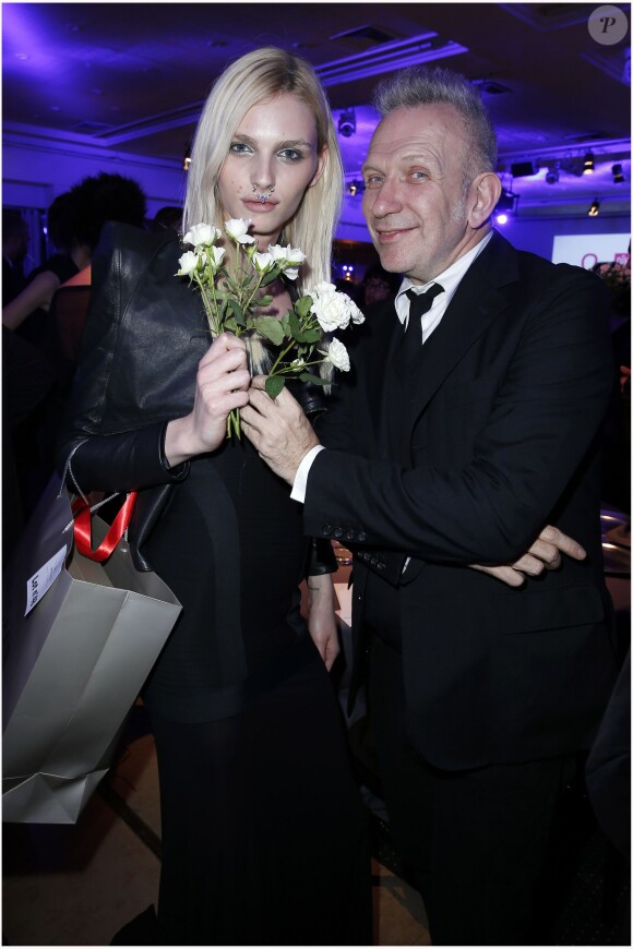 Andrej Pejic et Jean Paul Gaultier - Diner de la mode pour le Sidaction au Pavillon d'Armenonville a Paris, le 24 janvier 2013.