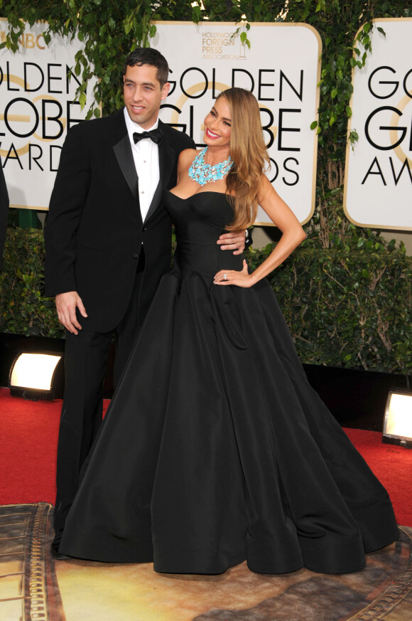 Sofia Vergara et son compagnon Nick Loeb - 71eme ceremonie des Golden Globe Awards au Beverly Hilton Hotel a Beverly Hills, le 12 janvier 2014.