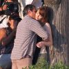 Exclusif - Joaquin Phoenix et Emma Stone s'embrassent sur le dernier film de Woody Allen dans le connecticut le 31 juillet 2014.