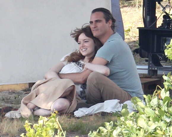 Exclusif - Joaquin Phoenix et Emma Stone sur le dernier film de Woody Allen le 31 juillet 2014.