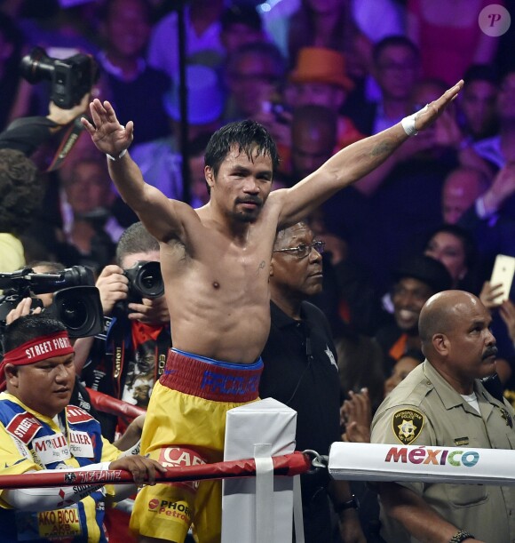 Manny Paciquiao après "le combat du siècle" à la MGM Grand Garden Arena de Las Vegas, le 2 mai 2015