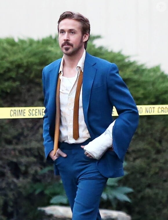 Exclusif - Ryan Gosling sur le tournage du film "The Nice guys" à Los Angeles le 30 janvier 2015.
