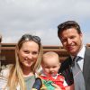 Gareth Wittstock, sa compagne Roisin Galvin et de leur fille Kaia Rose  lors du "Tournoi Sainte-Dévote" le samedi 11 avril 2015, au Stade Louis II de Monaco