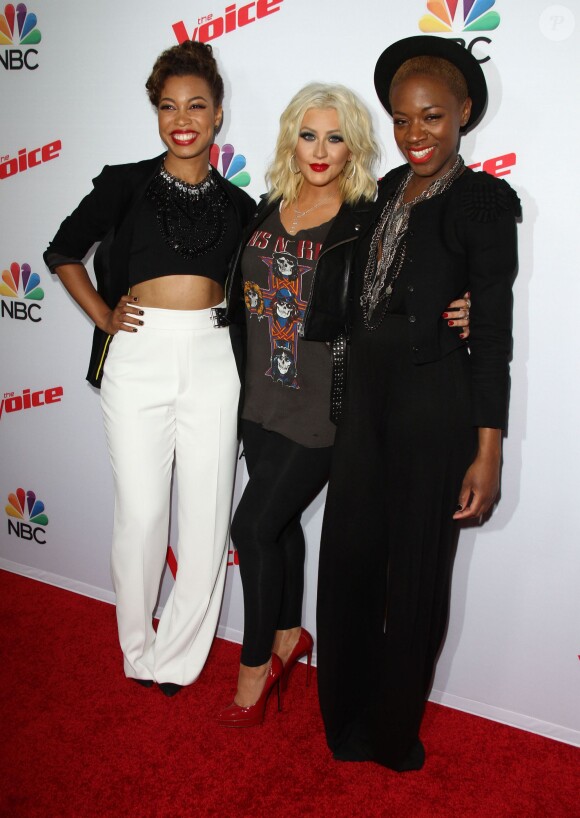 Kimberly Nichole, Christina Aguilera, India Carney au concert de « The Voice » à West Hollywood, le 23 avril 2015  