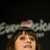 Lisa Angell, candidate française, en conférence de presse à l'Eurovision à Vienne le 20 mai 2015
