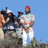 Tyga sur le tournage du clip de 'Do It Again' de Pia Mia à Malibu. Le 3 juin 2015.