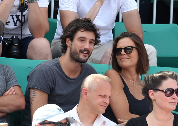 Laure Manaudou et son compagnon Jérémy Frérot lors de la finale masculine des Internationaux de France à Roland-Garros le 7 juin 2015 à Paris