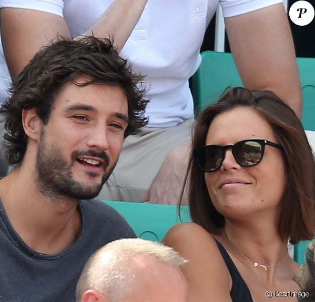 Laure Manaudou et son compagnon Jérémy Frérot lors de la finale masculine des Internationaux de France à Roland-Garros le 7 juin 2015 à Paris