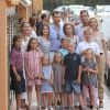 La famille royale espagnole réunie en août 2011 à Palma de Majorque pour les 40 ans de Letizia. L'infante Cristina a été déchue le 12 juin 2015 de son titre de duchesse de Palma de Majorque, sur décision de son frère le roi Felipe VI, en raison de sa mise en examen dans l'affaire Noos.