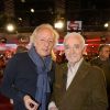 Didier Barbelivien et Charles Aznavour, lors de l'enregistrement de l'émission Vivement Dimanche à Paris le 27 mai 2015 (diffusion le dimanche 21 juin 2015 sur France 2).