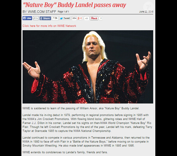 La WWE rend hommage à Buddy Landel, décédé le 22 juin 2015. (capture d'écran)