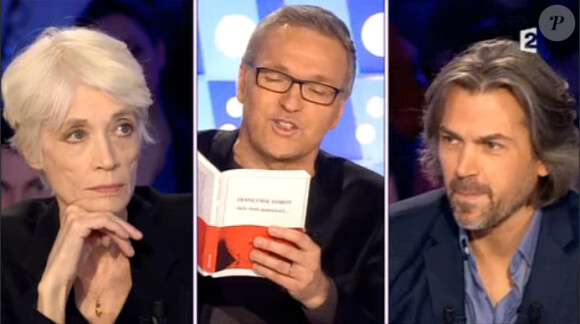 Françoise Hardy, Laurent Ruquier et Aymeric Caron dans On n'est pas couché sur France 2, le samedi 7 mars 2015.
