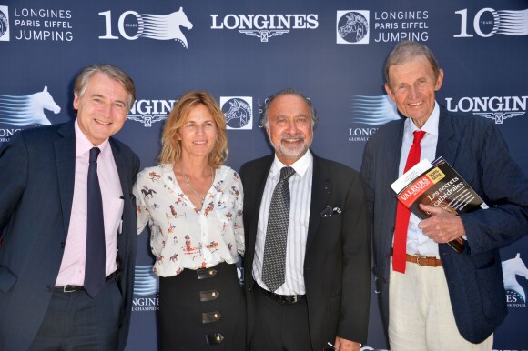 Exclusif - Yves de Kerdrel, Virginie Coupérie Eiffel, Olivier Dassault et Etienne Mougeotte, lors du premier jour du Longines Paris Eiffel Jumping au Champ-de-Mars à Paris, le 3 juillet 2015.