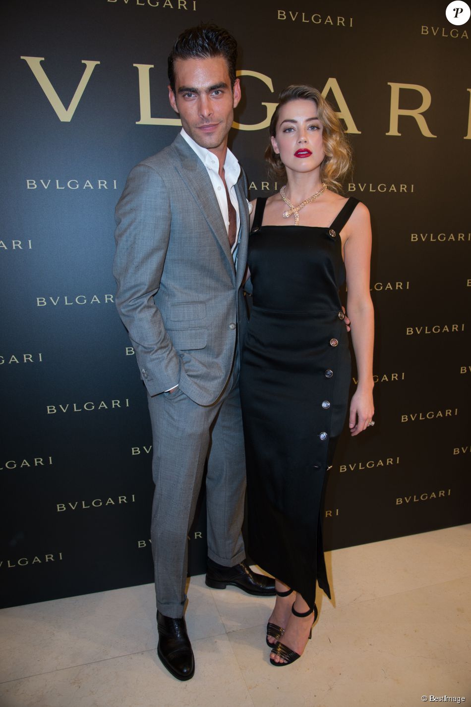 Jon Kortajarena, Amber Heard - Cocktail Bulgari Haute-Couture à Paris le 7  juillet 2015. - Purepeople