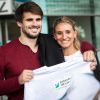 Tatiana Golovin et son compagnon Hugo Bonneval lors de la "journée évasion" organisée par l'association "Premiers de Cordée" au Stade de France, le 21 mai 2014