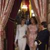 Le roi Felipe VI et la reine Letizia d'Espagne recevaient le 13 juillet 2015 au palais de la Zarzuela, à Madrid, le président de la Roumanie Klaus Werner Iohannis et son épouse Carmen, en visite officielle.