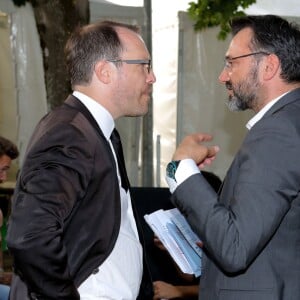 Exclusif - Nicolas Rossignol (président bénévole de l'association "Toule monde chante contre le cancer"), Frédéric Lopez - Festival "Tout le monde chante contre le cancer" à Villefranche-de-Rouergue, le 4 juillet 2015. 
