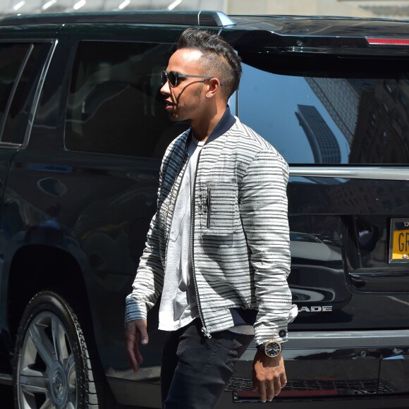 Lewis Hamilton de sortie à New York, où se déroule une nouvelle Fashion Week consacrée aux hommes. Le 13 juillet 2015.