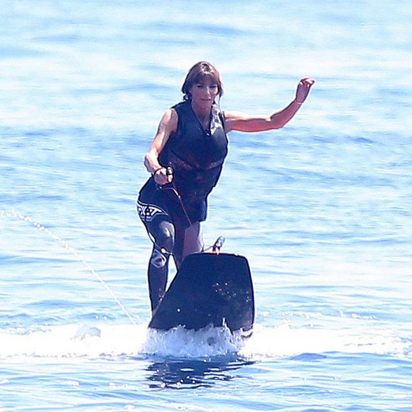 Sylvester Stallone, sa femme Jennifer Flavin et leurs filles Sophia, Sistine et Scarlet profitent de leurs vacances à bord de leur yacht dans le sud de la France, le 14 juillet 2015.