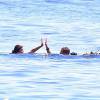 Sylvester Stallone, sa femme Jennifer Flavin et leurs filles Sophia, Sistine et Scarlet profitent de leurs vacances à bord de leur yacht dans le sud de la France, le 14 juillet 2015.