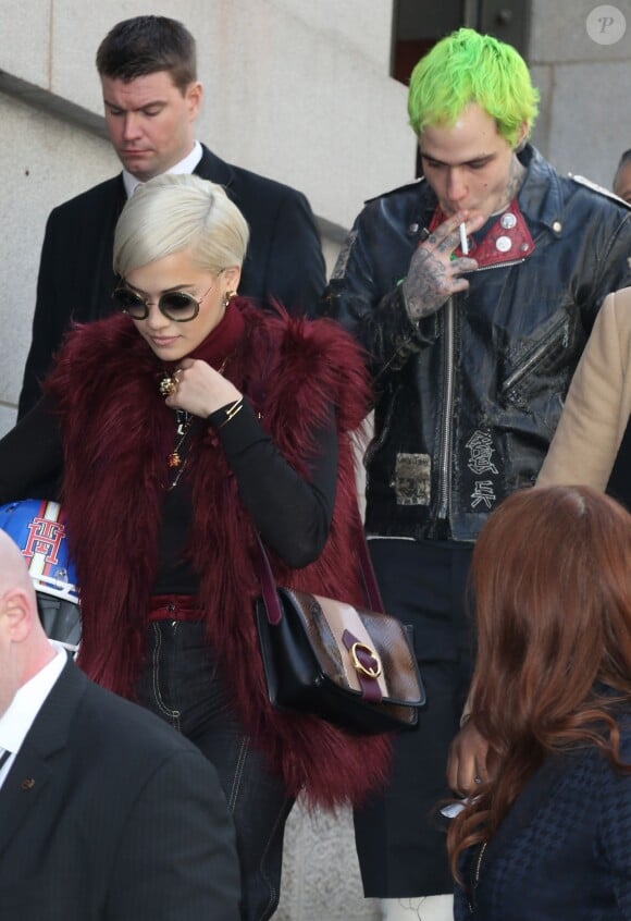 Rita Ora et son petit-ami Ricky Hil (Richard Hilfiger) - Arrivée des people au défilé de mode Tommy Hilfiger lors de la fashion week à New York, le 16 février 2015. 